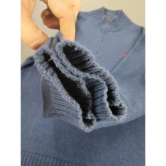 Polo Ralph Lauren Sweater Mens Large Blue Quarter Zip Mock Neck Pony Logo Knit - Picture 5 of 9